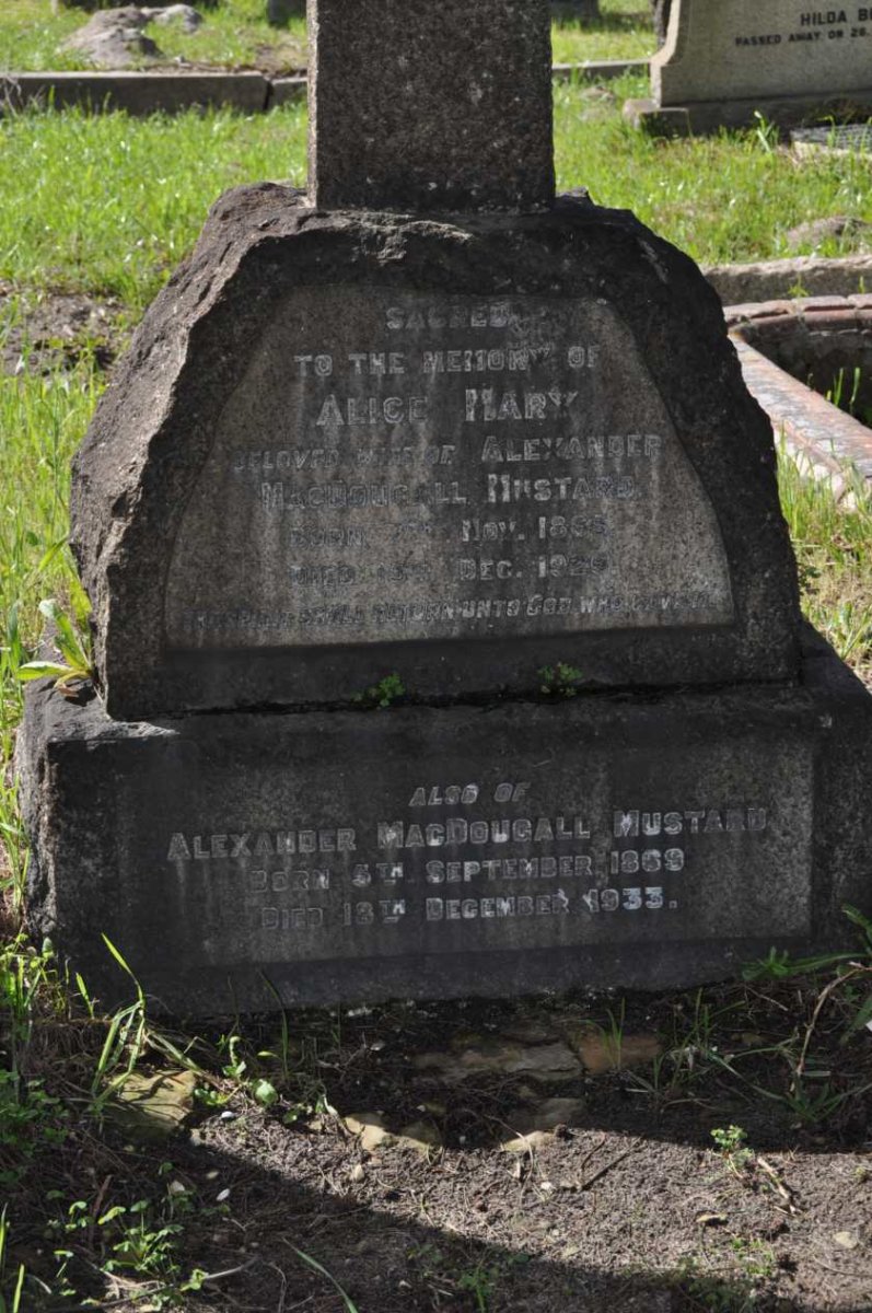 MUSTARD Alexander MacDougall 1869-1933 &amp; Alice Mary 1865-1926