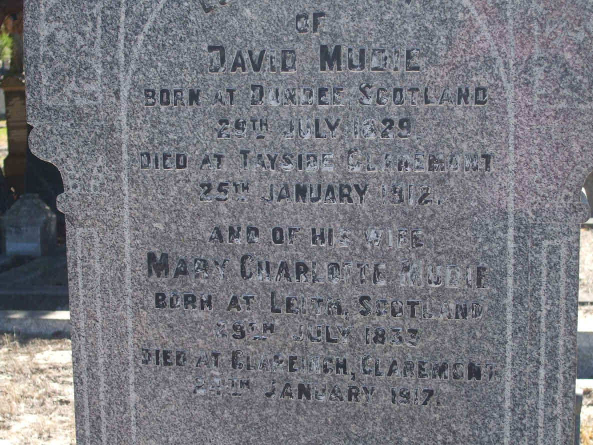 MUDIE  David 1829-1912 &amp; Mary Charlotte 1833-1917