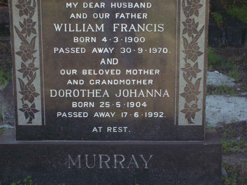 MURRAY William Francis 1900-1970 &amp; Dorothea Johanna 1904-1992
