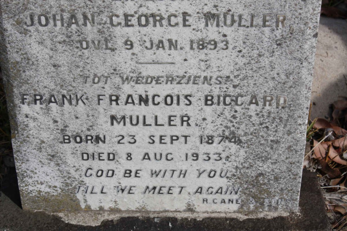 MULLER Johan George -1893 :: MULLER Frank Francois Biccard  1874-1933