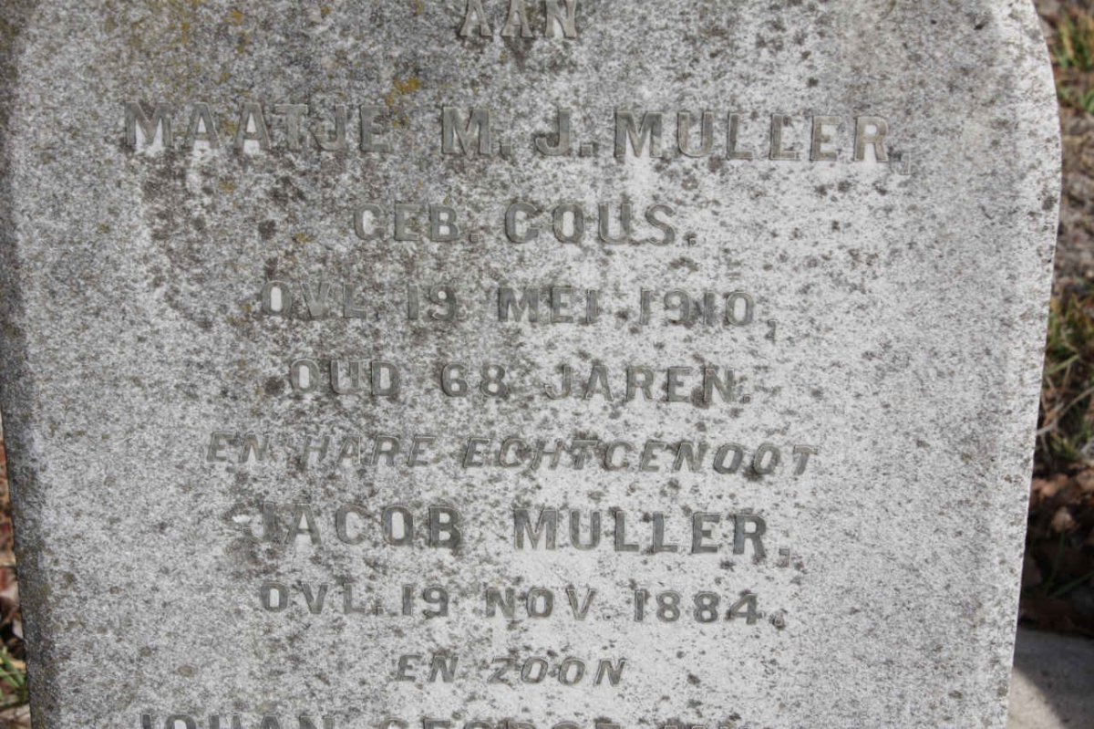 MULLER Jacob -1884 &amp; Maatje M.J. COLLS -1910