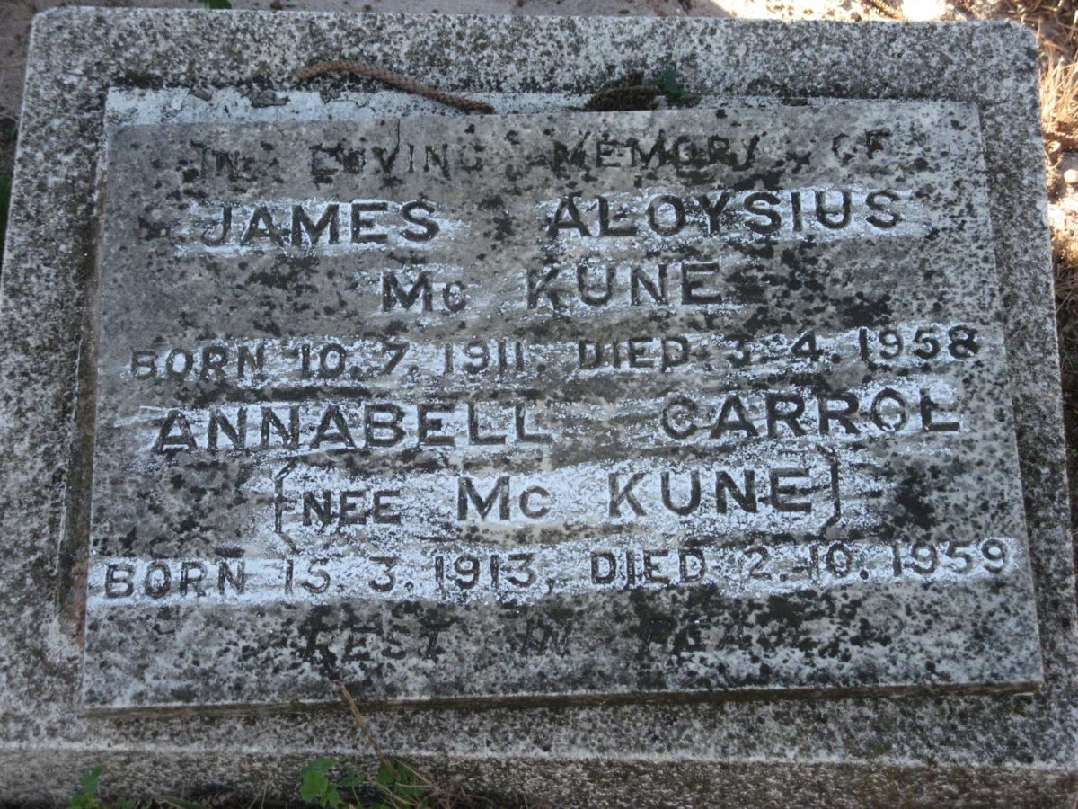 MCKUNE James Aloysius 1911-1958 :: CARROL Annabel nee MCKUNE 1913-1959