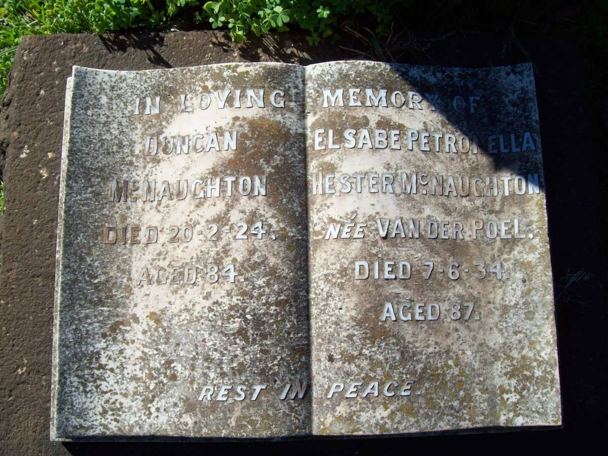 McNAUGHTON Duncan -1924 &amp; Elsabe Petronella Hester VAN DER POEL -1934
