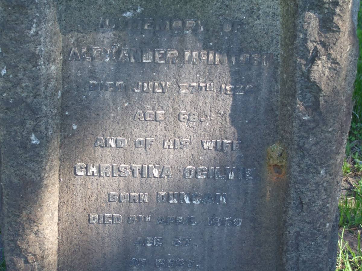 McINTOSH Alexander -1920 &amp; Christina Ogilvie DUNCAN -1950
