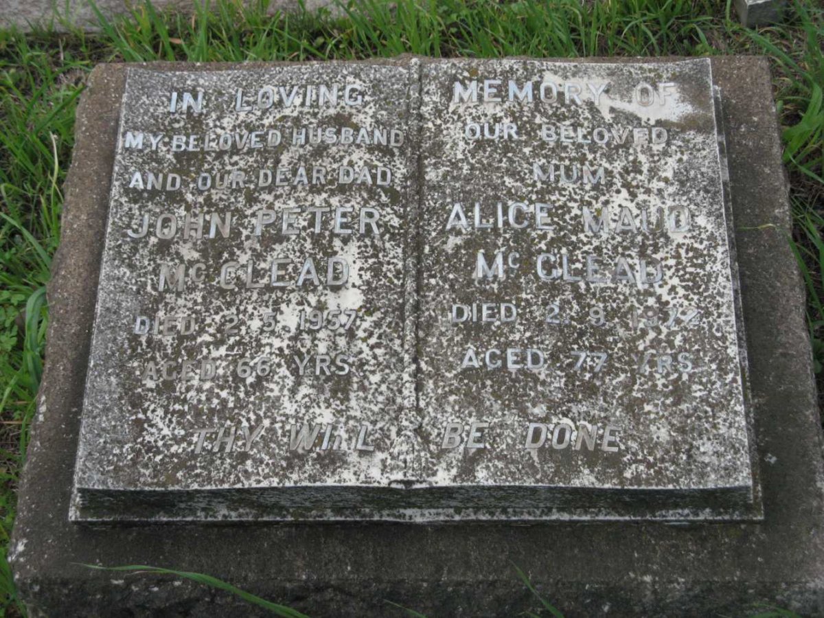 McCLEAD John Peter -1957 &amp; Alice Maud -1972