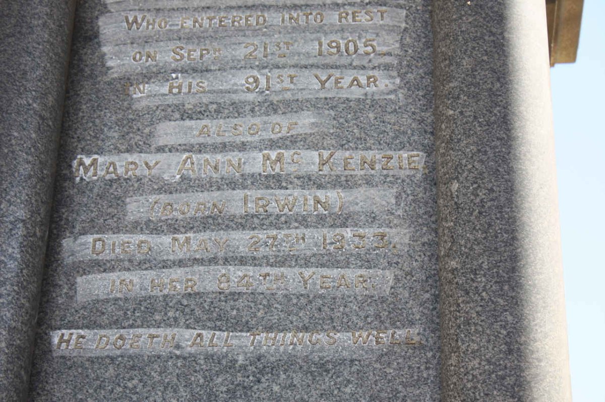 Mc KENZIE Mary Ann nee IRWIN -1933