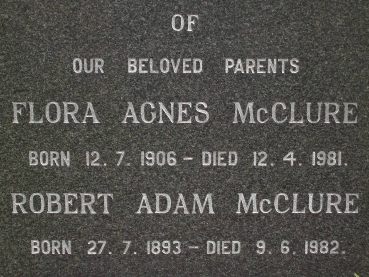 McCLURE Robert Adam 1893-1982 &amp; Flora Agnes 1906-1981