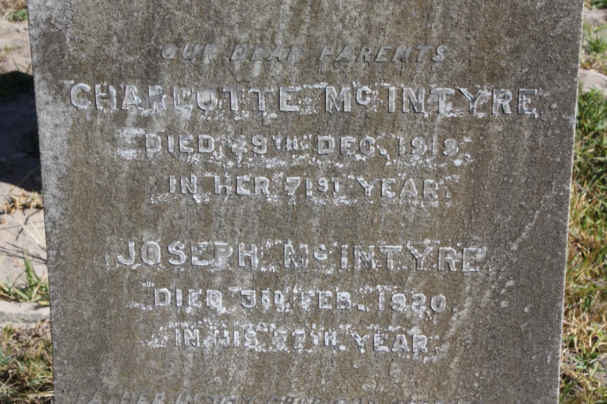 MCINTYRE Joseph -1920 &amp; Charlotte -1919