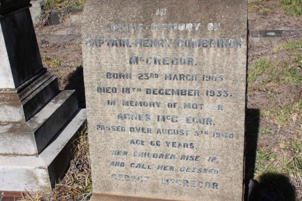 Mc GREGOR Henry Combrinck 1905-1933 &amp; Agnes -1940