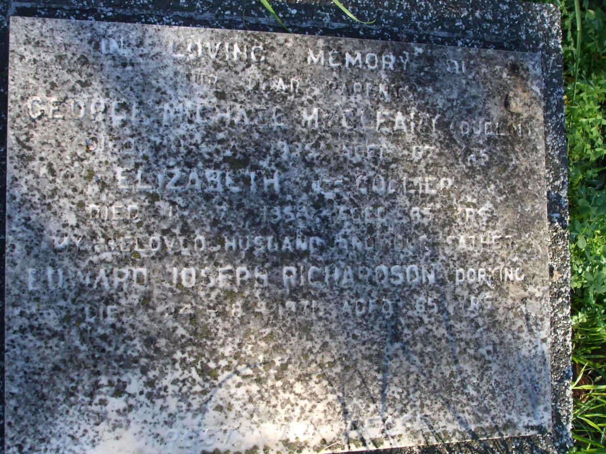McCLEARY George Michael -1923 &amp; Elizabeth COLLIER -1954 :: RICHARDSON Edward Joseph -1971