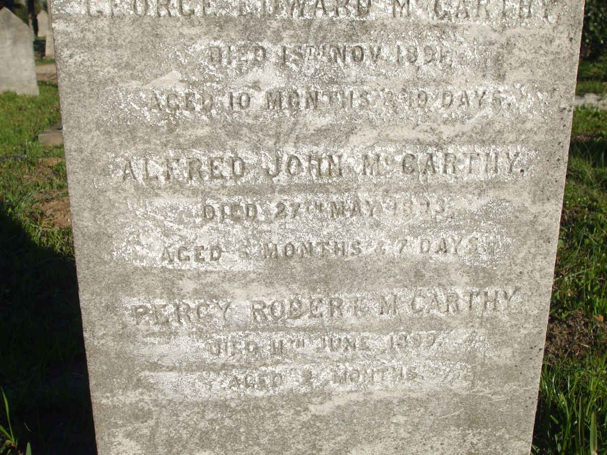 McCARTHY William M. -1890 :: McCARTHY George Edward -1891 :: McCARTHY Alfred John -1893 :: McCARTHY Percy Roger -1899
