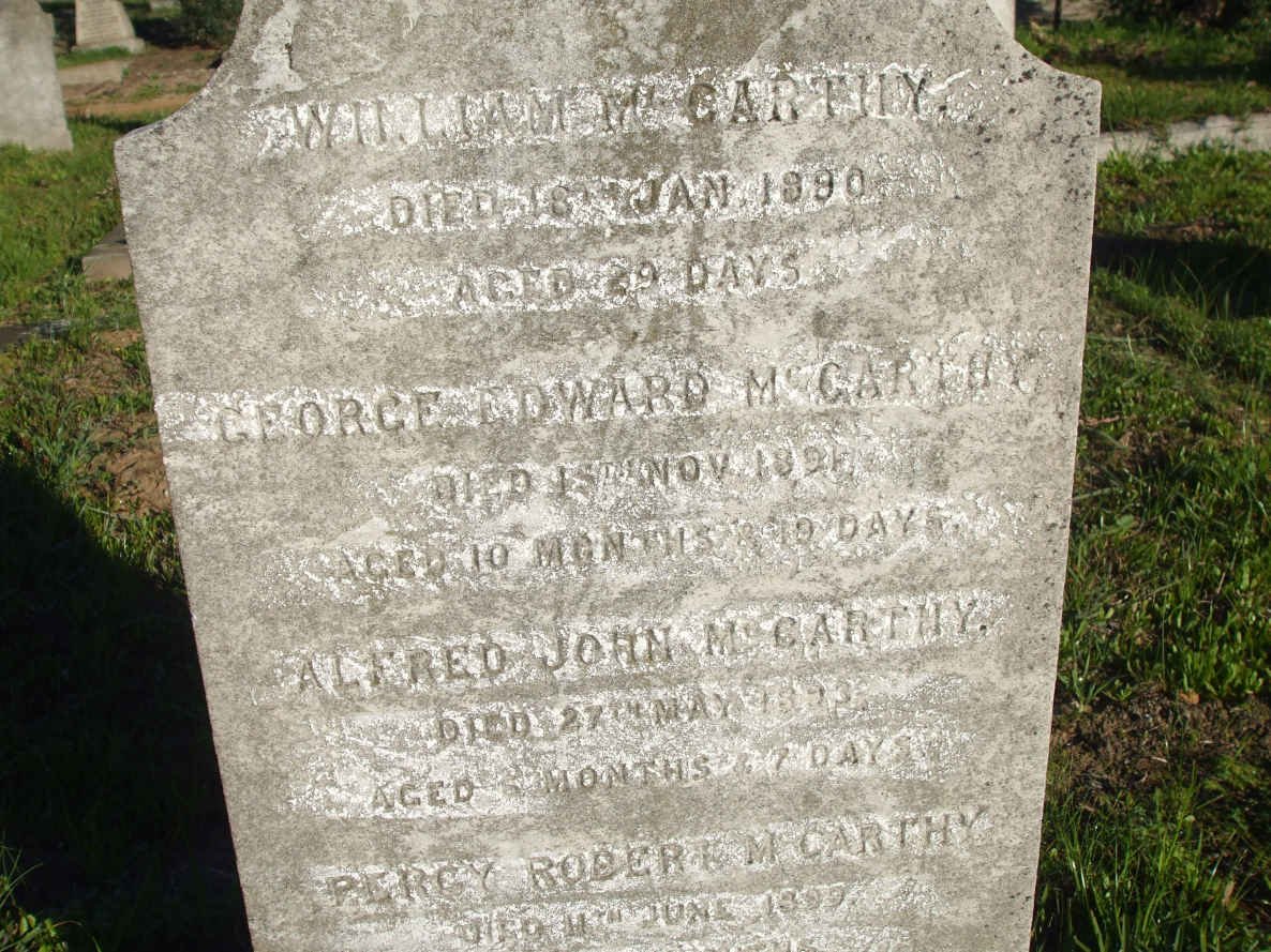 McCARTHY William M. -1890 :: McCARTHY George Edward -1891 :: McCARTHY Alfred John -1893 :: McCARTHY Percy Roger -1899