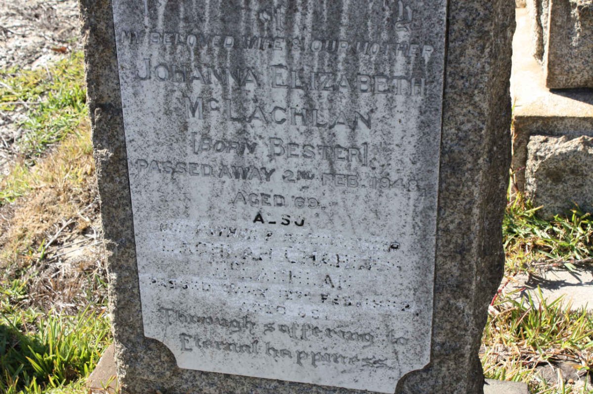MCLACHLAN Lachlan Charles -1962 &amp; Johanna Elizabeth BESTER -1948