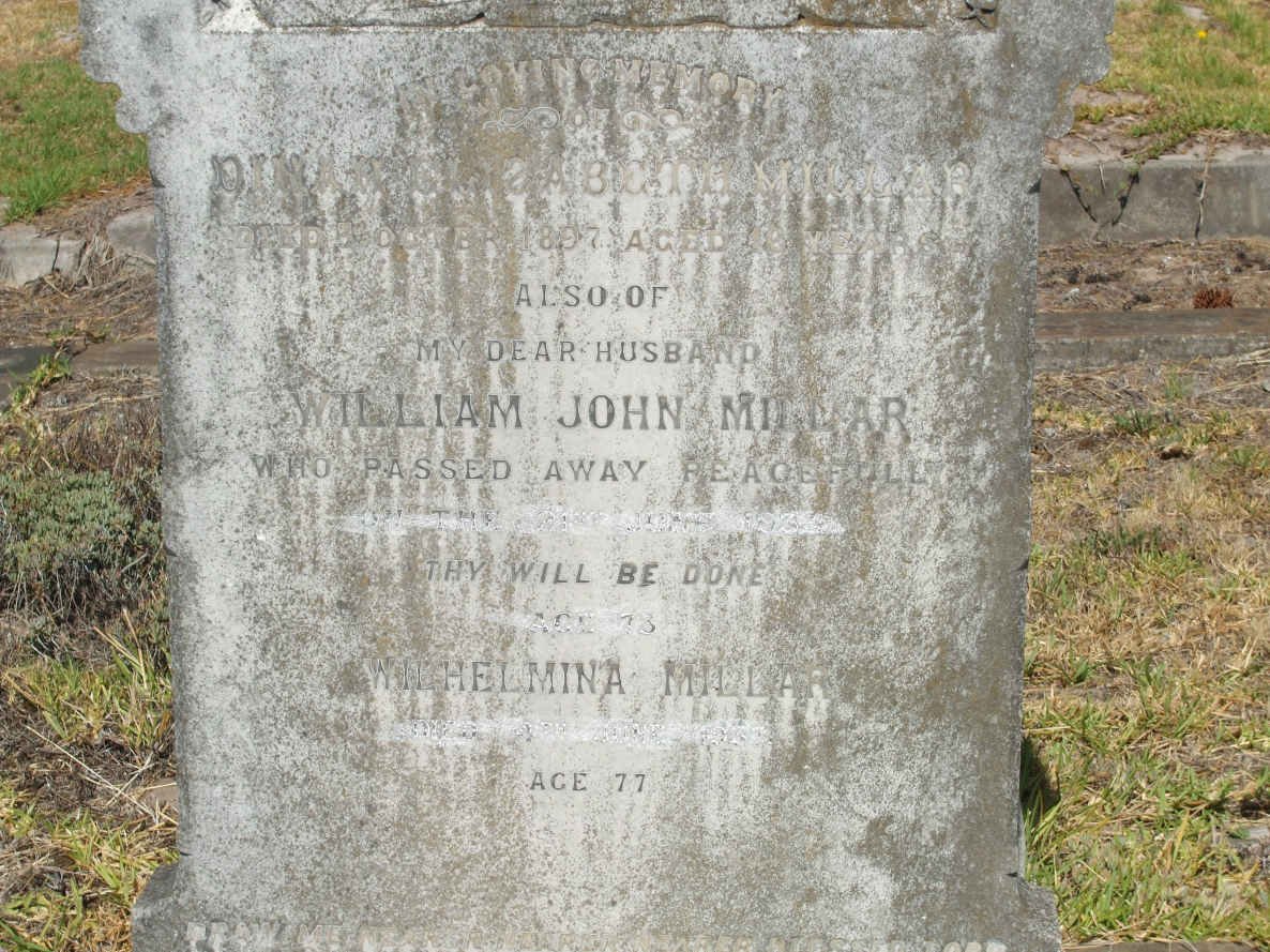 MILLAR William John -1934 :: MILLAR Wilhelmina -1937 :: MILLAR Dinah Elisabeth -1897