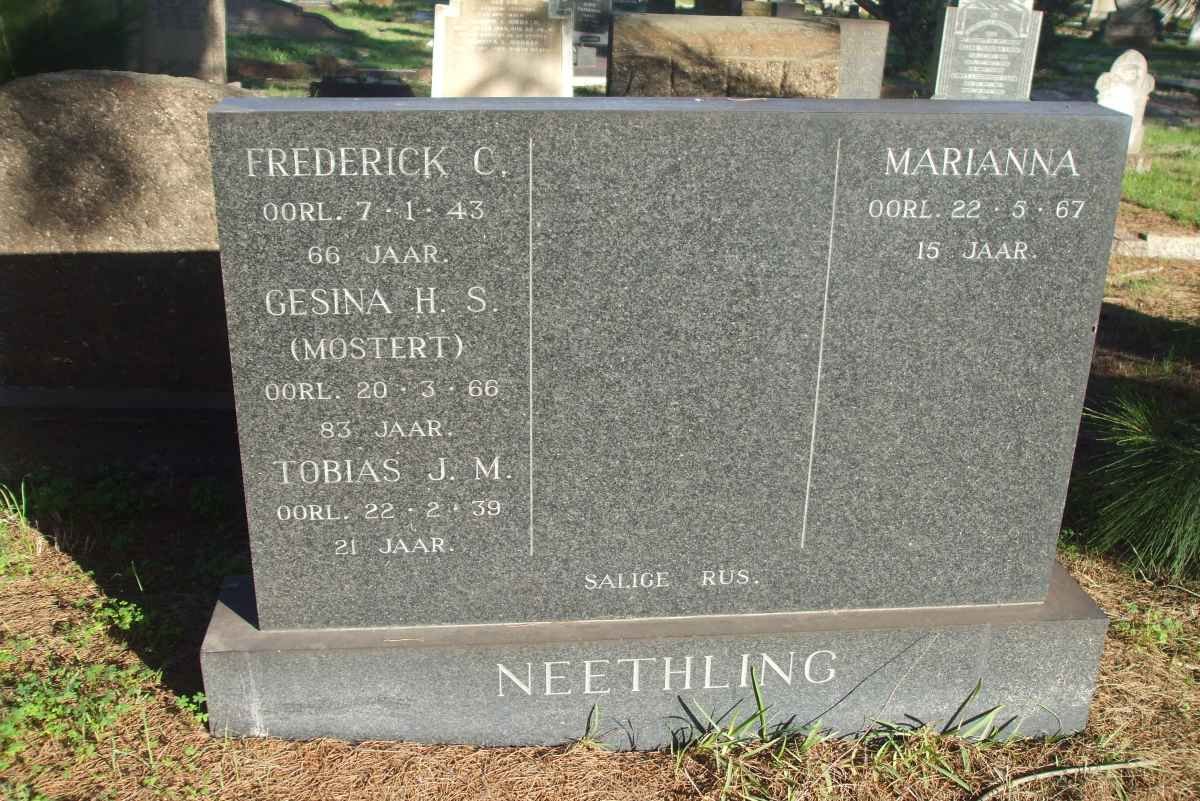 NEETHLING Frederick C.  -1943 &amp; Gesina H.S. MOSTERT  -1966 :: NEETHLING Tobias J.M.  -1939 :: NEETHLING Marianna  -1967