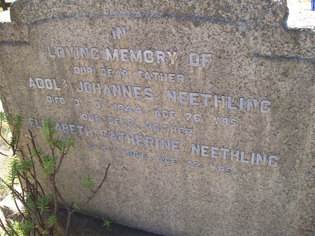 NEETHLING Adolf Johannes -1944 &amp; Elizabeth Catherine -1946