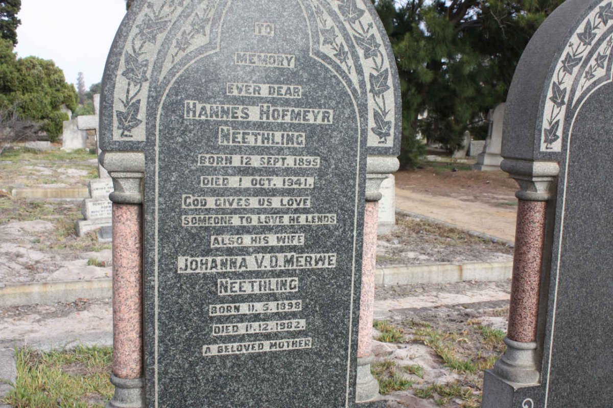 NEETHLING Hannes Hofmeyr 1895-1941 &amp; Johanna V.D. MERWE 1898-1982
