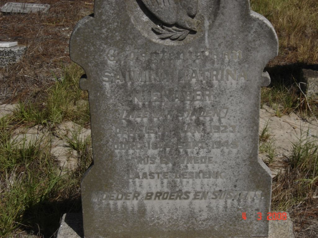 NIENABER Salmina Katrina nee VAN STADEN 1923-1945