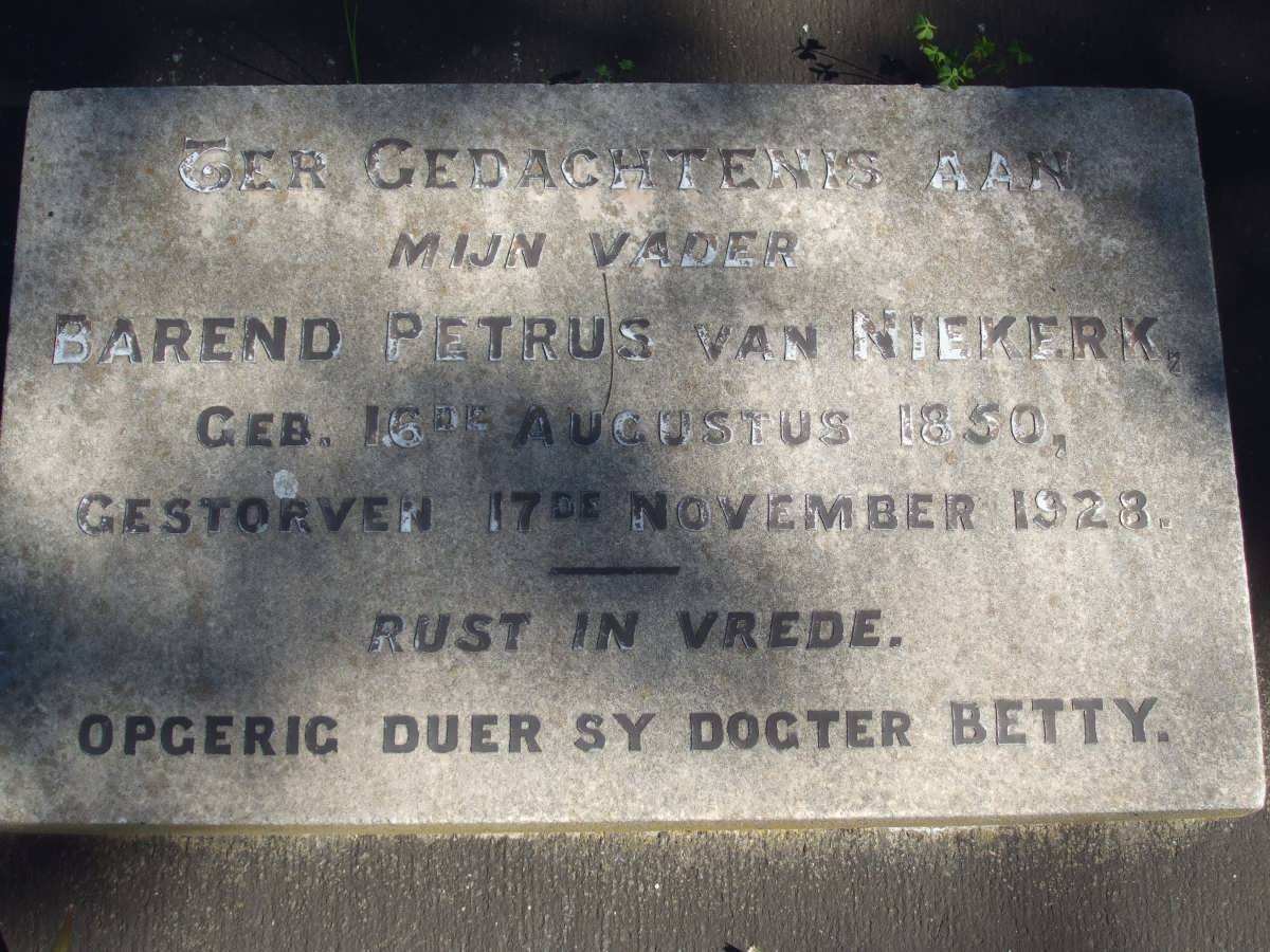 NIEKERK Barend Petrus, van 1850-1928