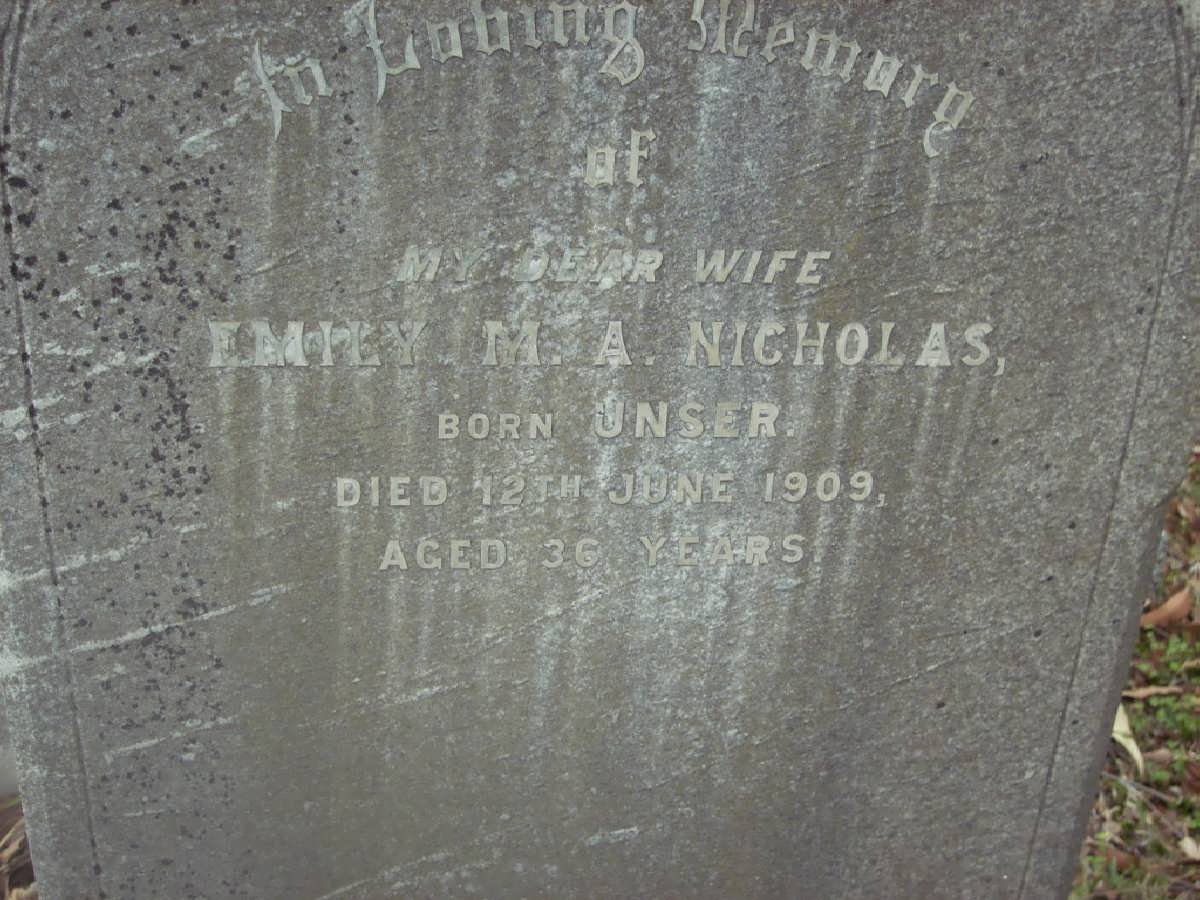 NICHOLAS Emily M.A. nee UNSER -1909