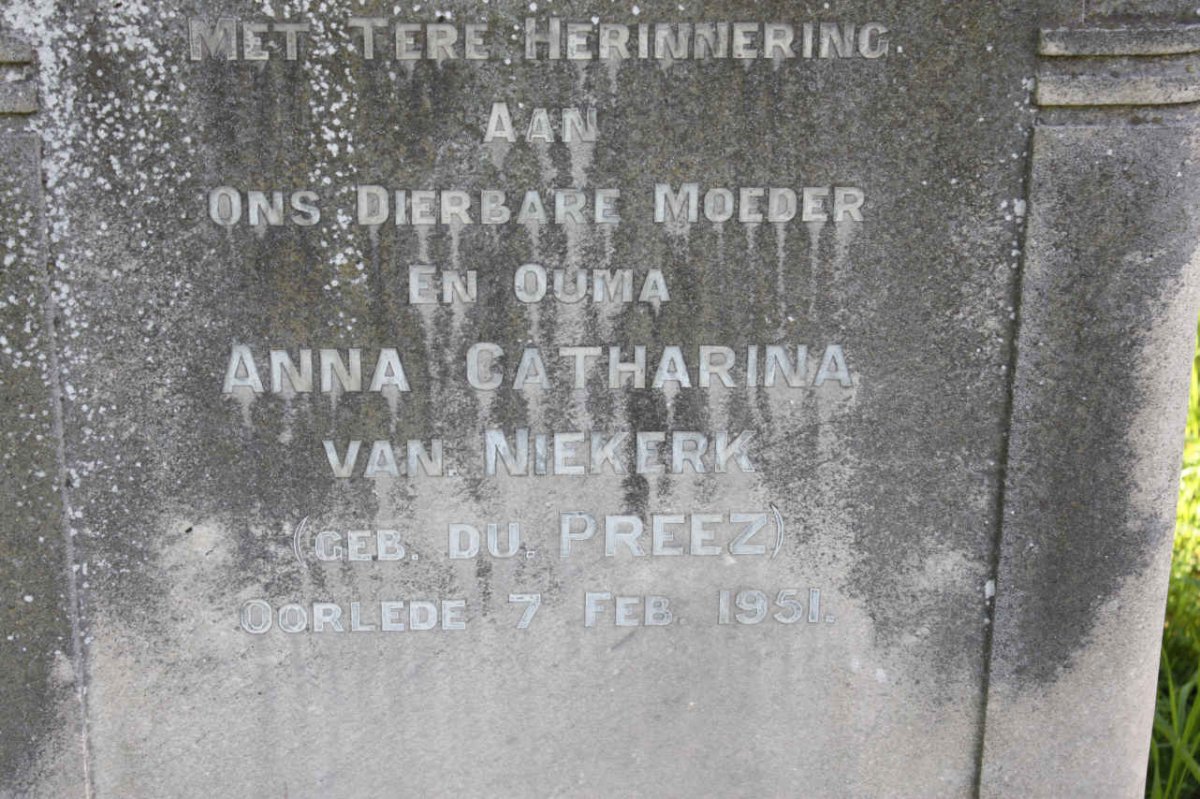 NIEKERK Anna Catharina, van nee DU PREEZ -1951