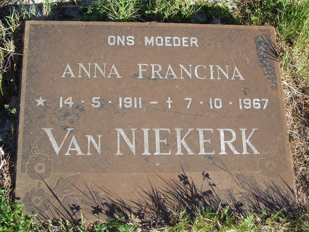 NIEKERK Anna Francina, van 1911-1967