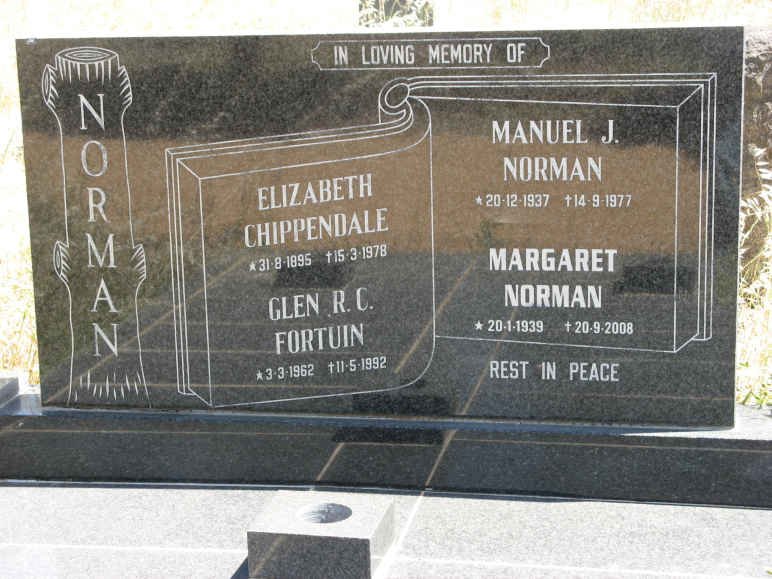 NORMAN Elizabeth Chippendale 1895-1978 :: FORTUIN Glen R.C. 1962-1992 :: NORMAN Manuel J. 1937-1977 &amp; Margaret 1939-2008