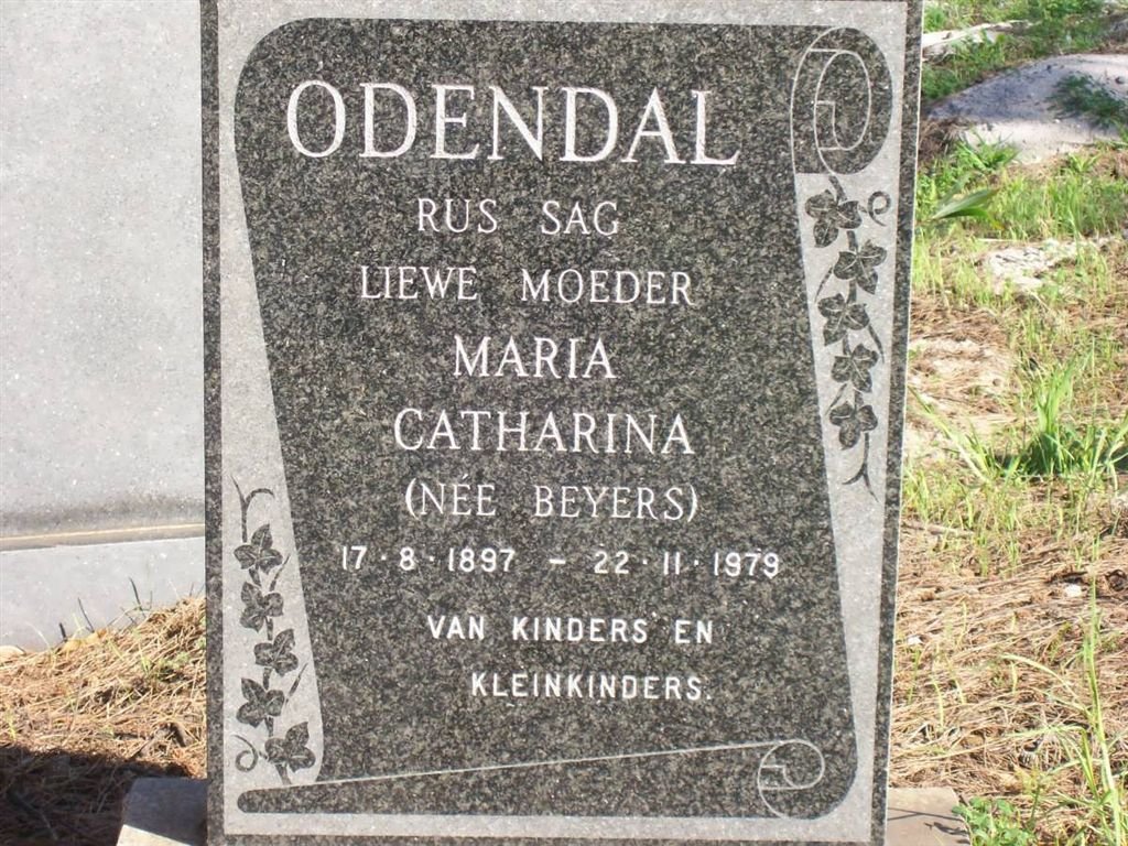 ODENDAL Maria Catharina nee BEYERS 1897-1979