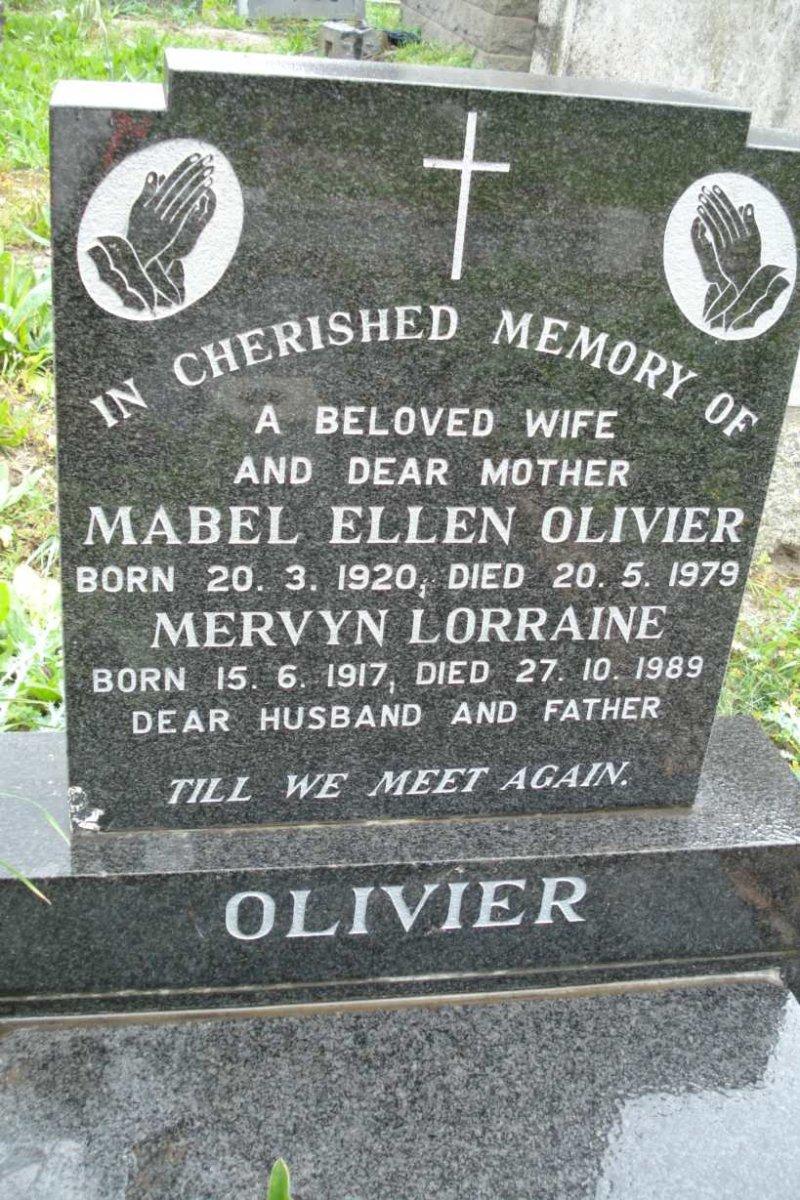OLIVIER Mervyn Lorraine 1917-1989 &amp; Mabel Ellen 1920-1979