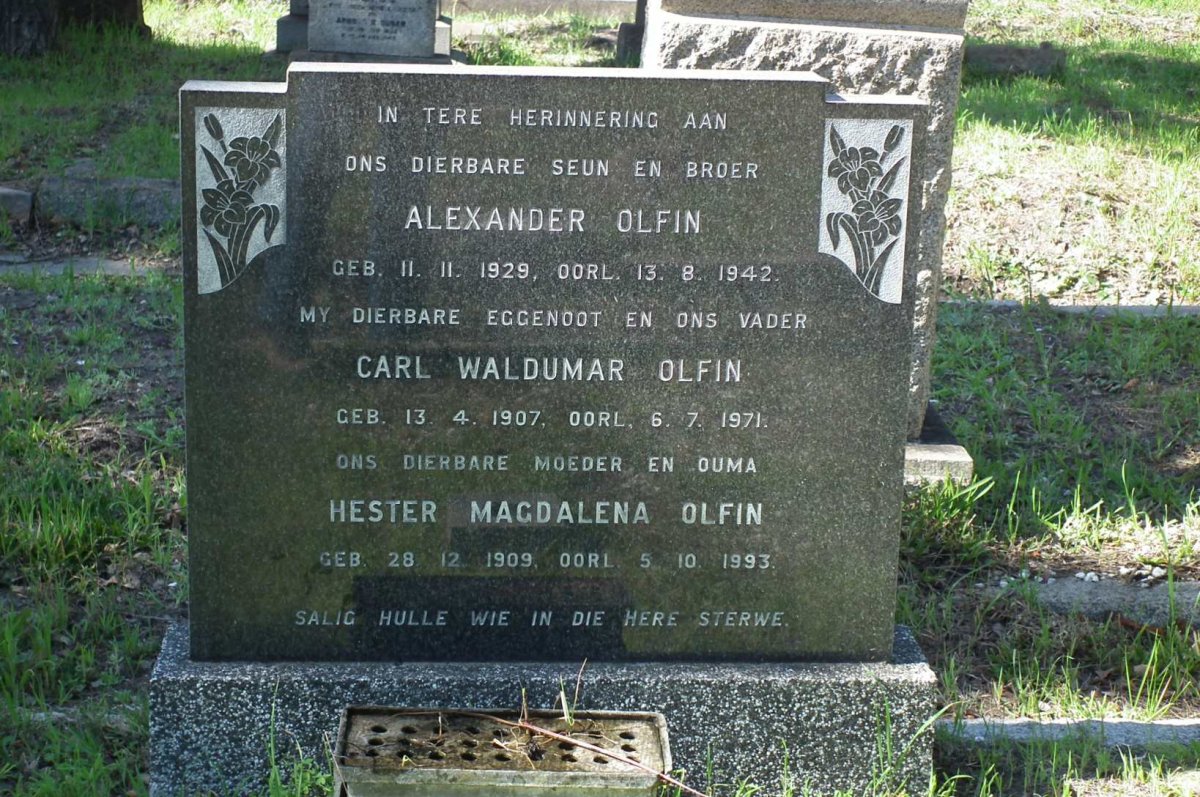 OLFIN Carl Waldumar 1907-1971 &amp; Hester Magdalena 1909-1993 :: OLFIN Alexander 1929-1942