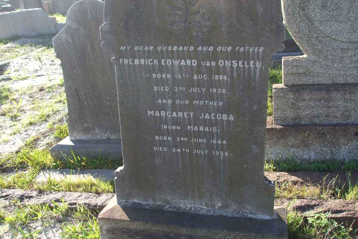 ONSELEN Frederick Edward, van 1888-1936 &amp; Margaret Jacoba MARAIS 1884-1956