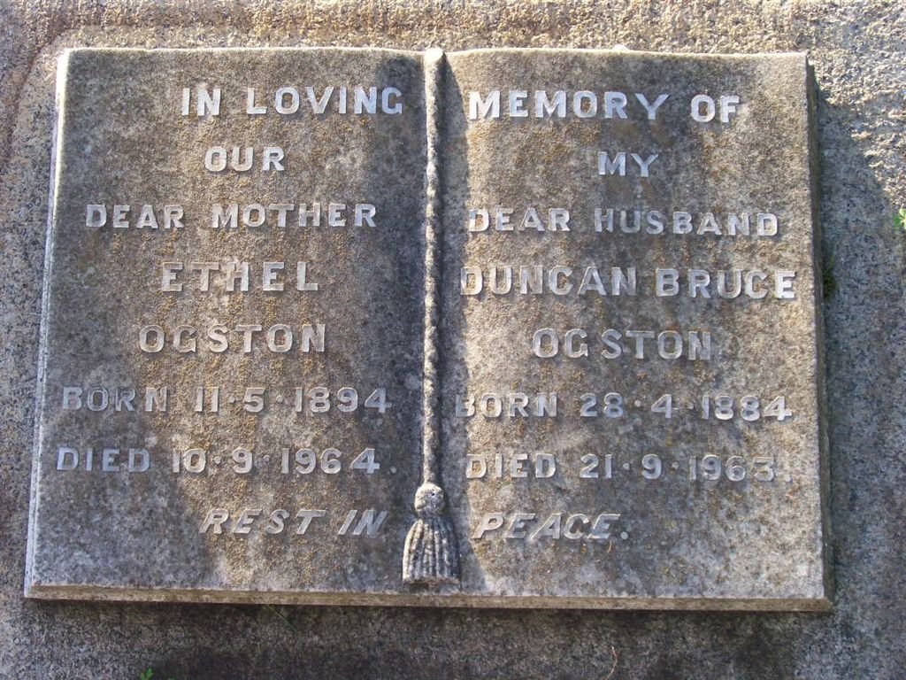 OGSTON  Duncan Bruce 1884-1963 &amp; Ethel 1894-1964