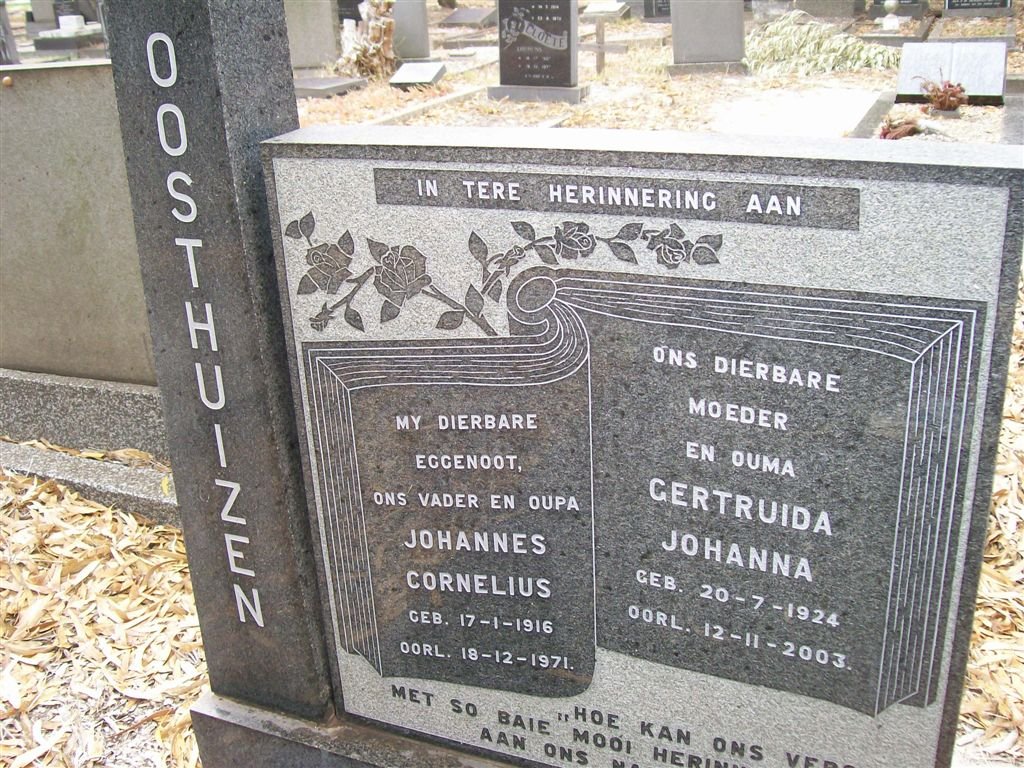 OOSTHUIZEN Johannes Cornelius 1916-1971 &amp; Gertruida Johanna 1924-2003