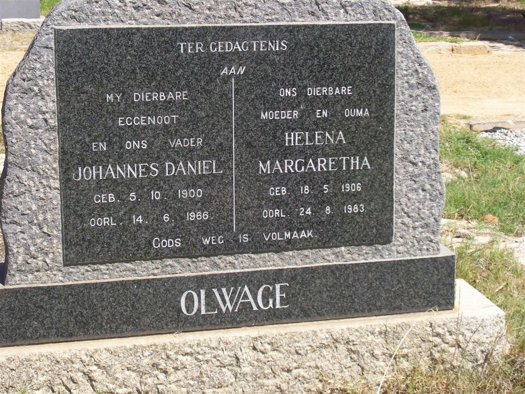 OLWAGE Johannes Daniel 1900-1966 &amp; Helena Margaretha 1906-1983