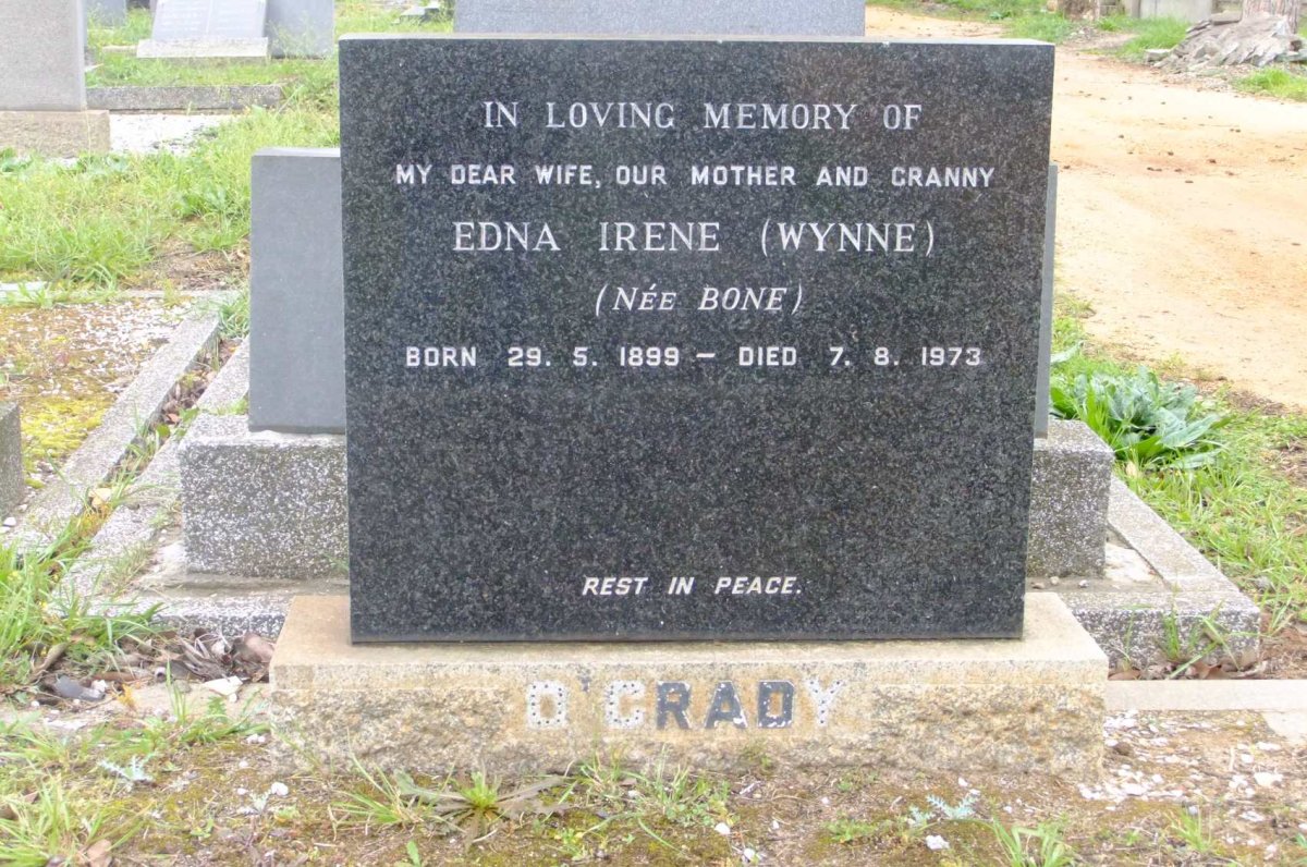 O'GRADY Edna Irene formerly WYNNE nee BONE 1899-1973