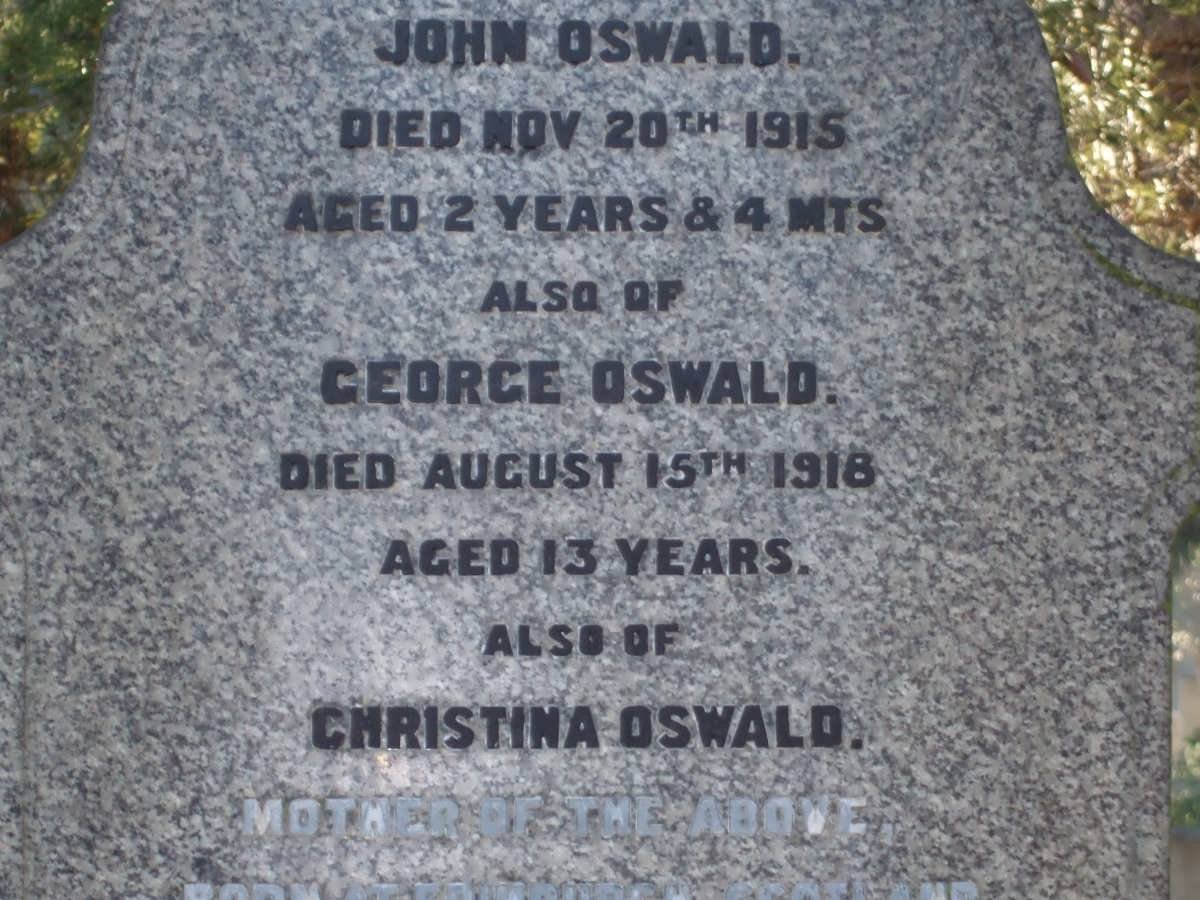 OSWALD John -1935 &amp; Christina -1913 :: OSWALD John -1915 :: OSWALD George -1918 :: OSWALD Ruth -1928