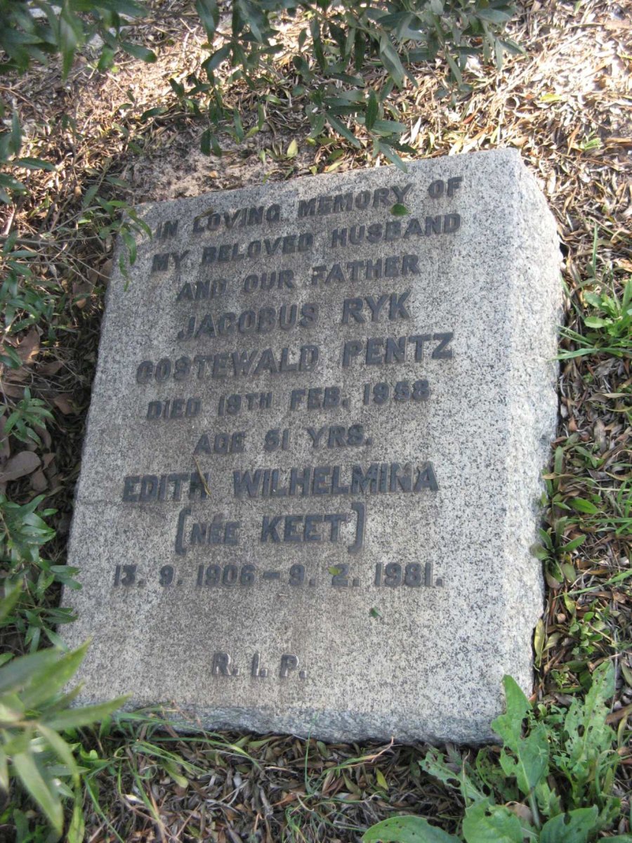 PENTZ Jacobus Ryk Oostewald -1958 &amp; Edith Wilhelmina KEET 1906-1981