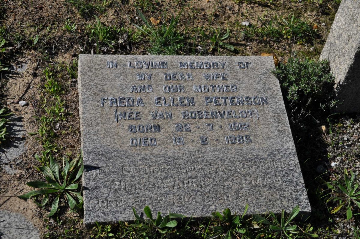 PETERSON Ri?n Francis Herman 1914-19?? &amp; Freda Ellen VAN ROSENVELDT 1912-1986