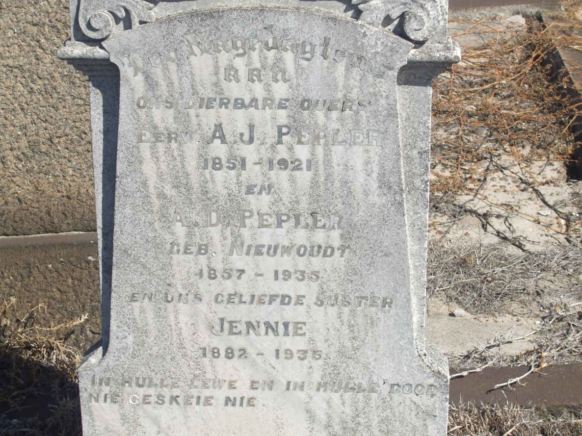 PEPLER A.J. 1851-1921 &amp; A.D. NIEWOUDT 1857-1935 :: PEPLER Jennie 1882-1935