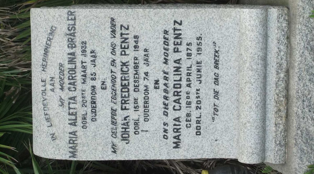 PENTZ Johan Frederick -1948 &amp; Maria Carolina 1875-1955 :: BRÄSLER Maria Aletta Carolina -1932