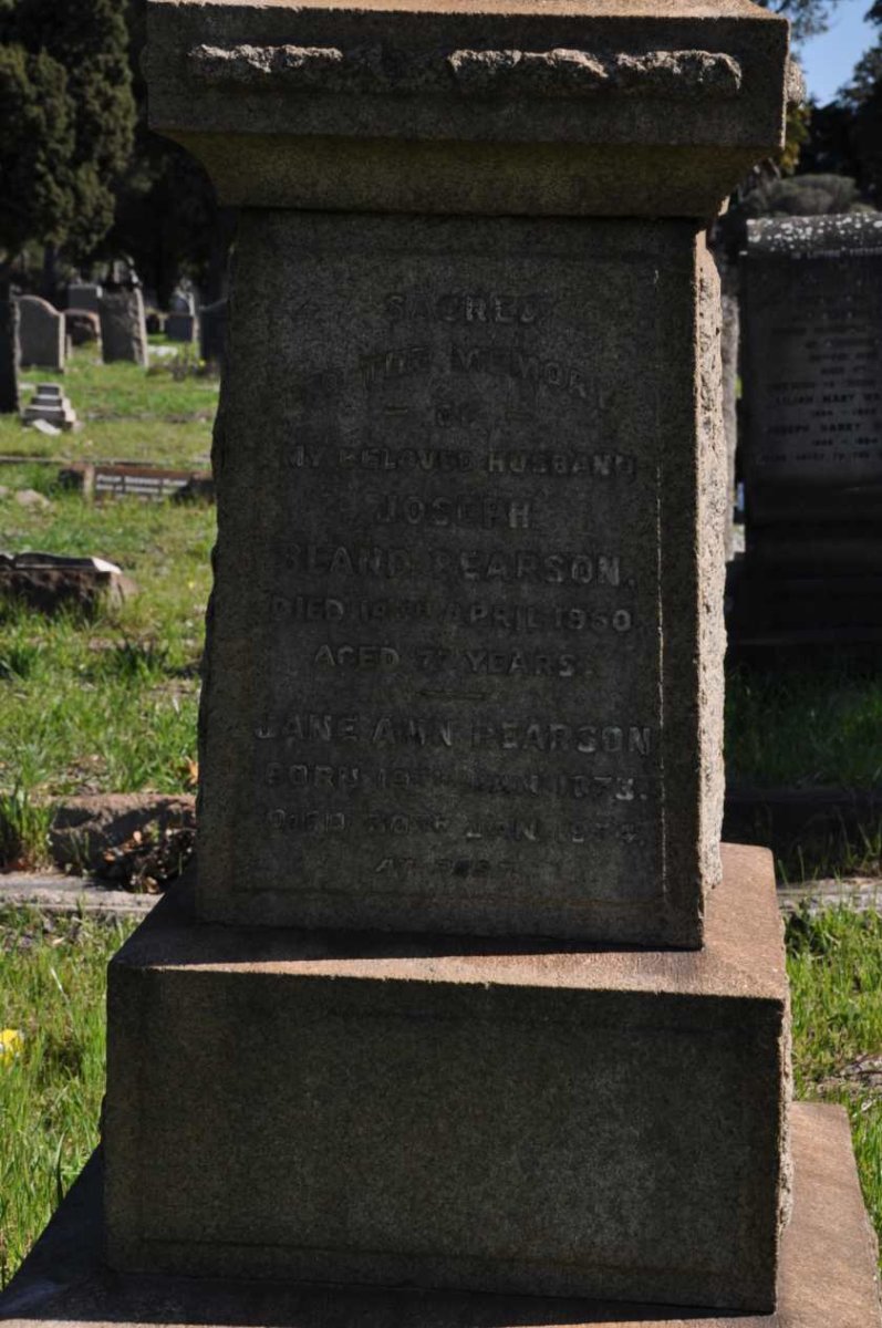 PEARSON Joseph Bland -1950 &amp; Jane Ann 1873-1954