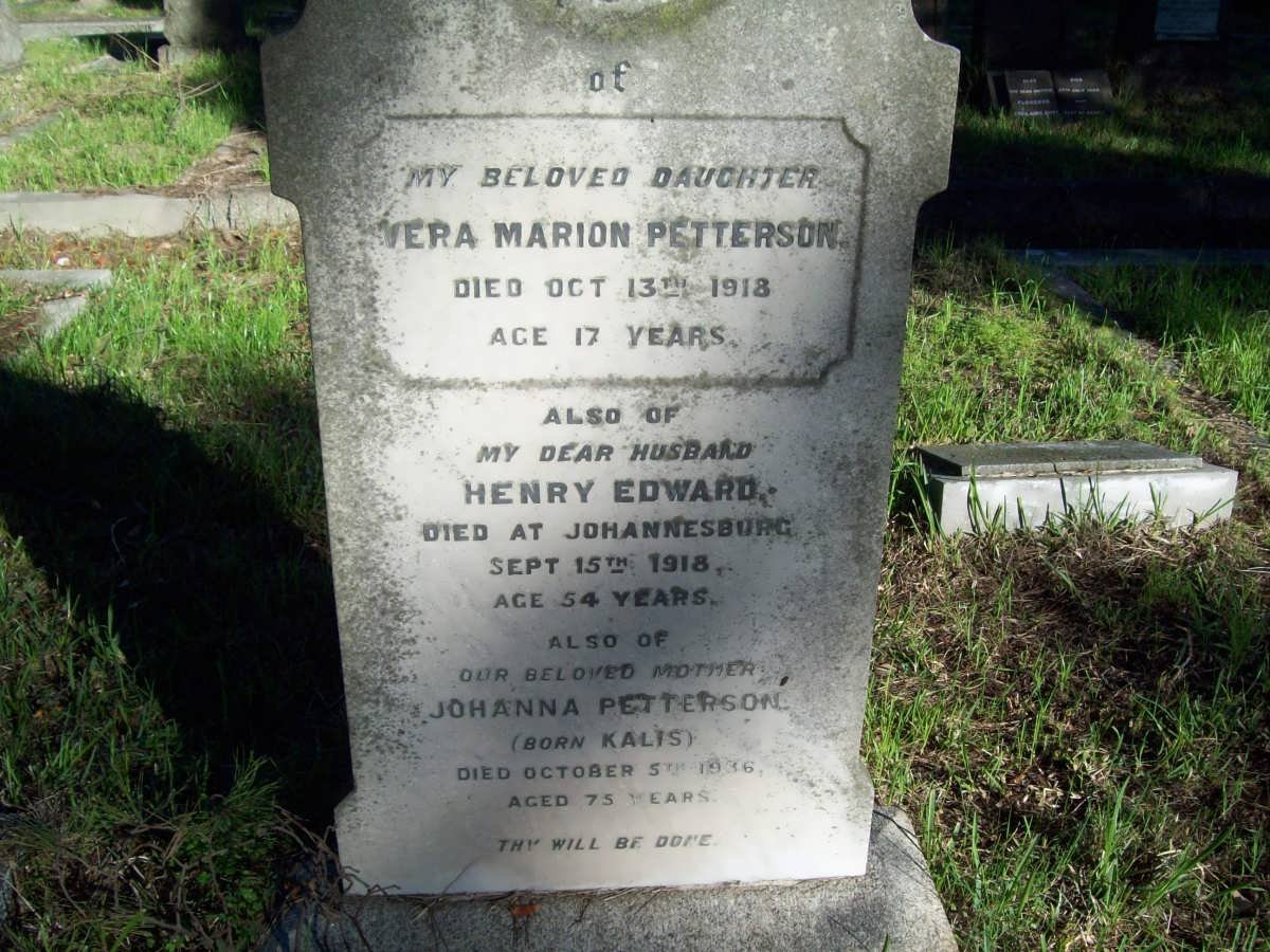 PETTERSON Henry Edward -1918 &amp; Johanna KALIS -1936 :: PETTERSON Vera Marion -1918