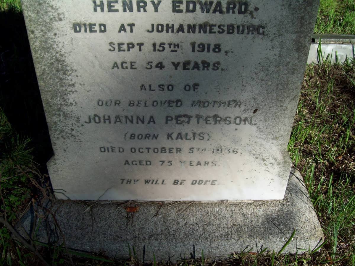 PETTERSON Henry Edward -1918 &amp; Johanna KALIS -1936