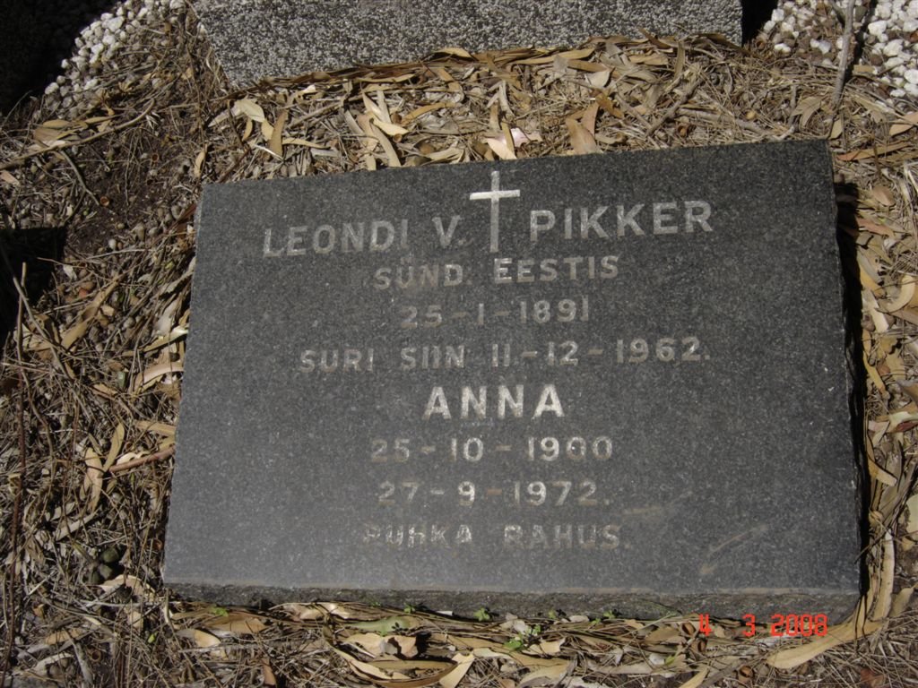 PIKKER Leondi V. 1891-1962 &amp; Anna 1900-1972