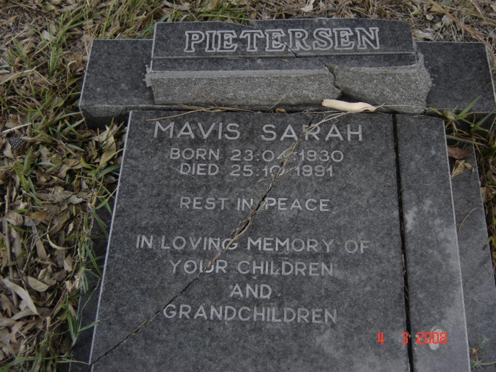 PIETERSEN Mavis Sarah 1930-1991