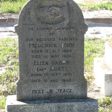 Frederick was born 4 October 1864 and died 10 May 1926. Eliza was born Hunt 19 September 1870 and died 10 August 1962.