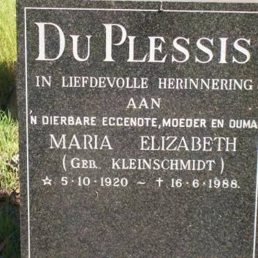 PLESSIS Maria Elizabeth_ du nee KLEINSCHMIDT 1920-1988
