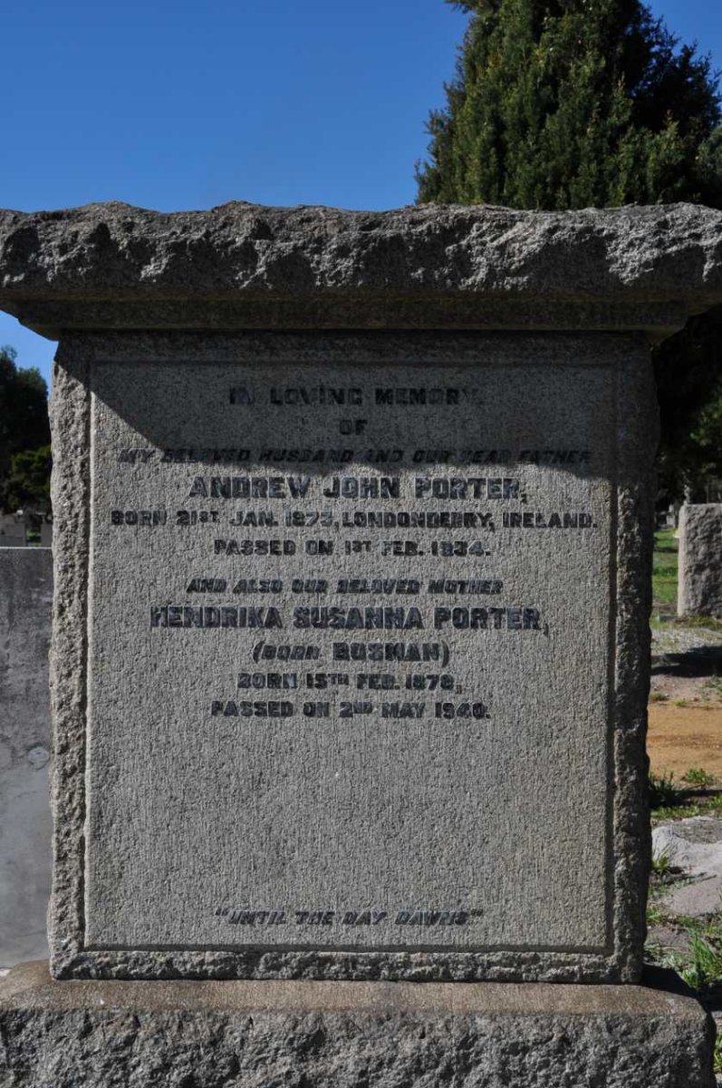 PORTER Andrew John 1873-1934 &amp; Hendrika Susanna BOSMAN 1878-1940