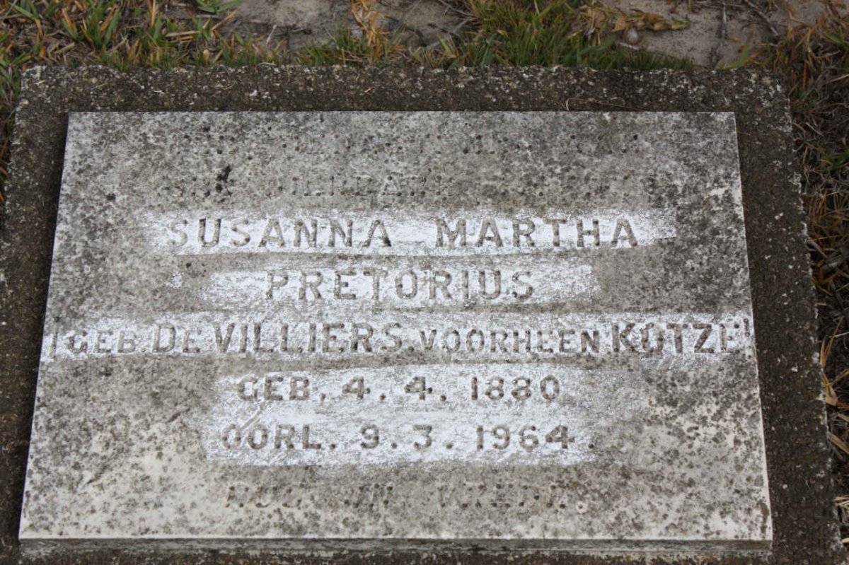 PRETORIUS Susanna Martha nee DE VILLIERS voorheen KOTZE 1880-1964