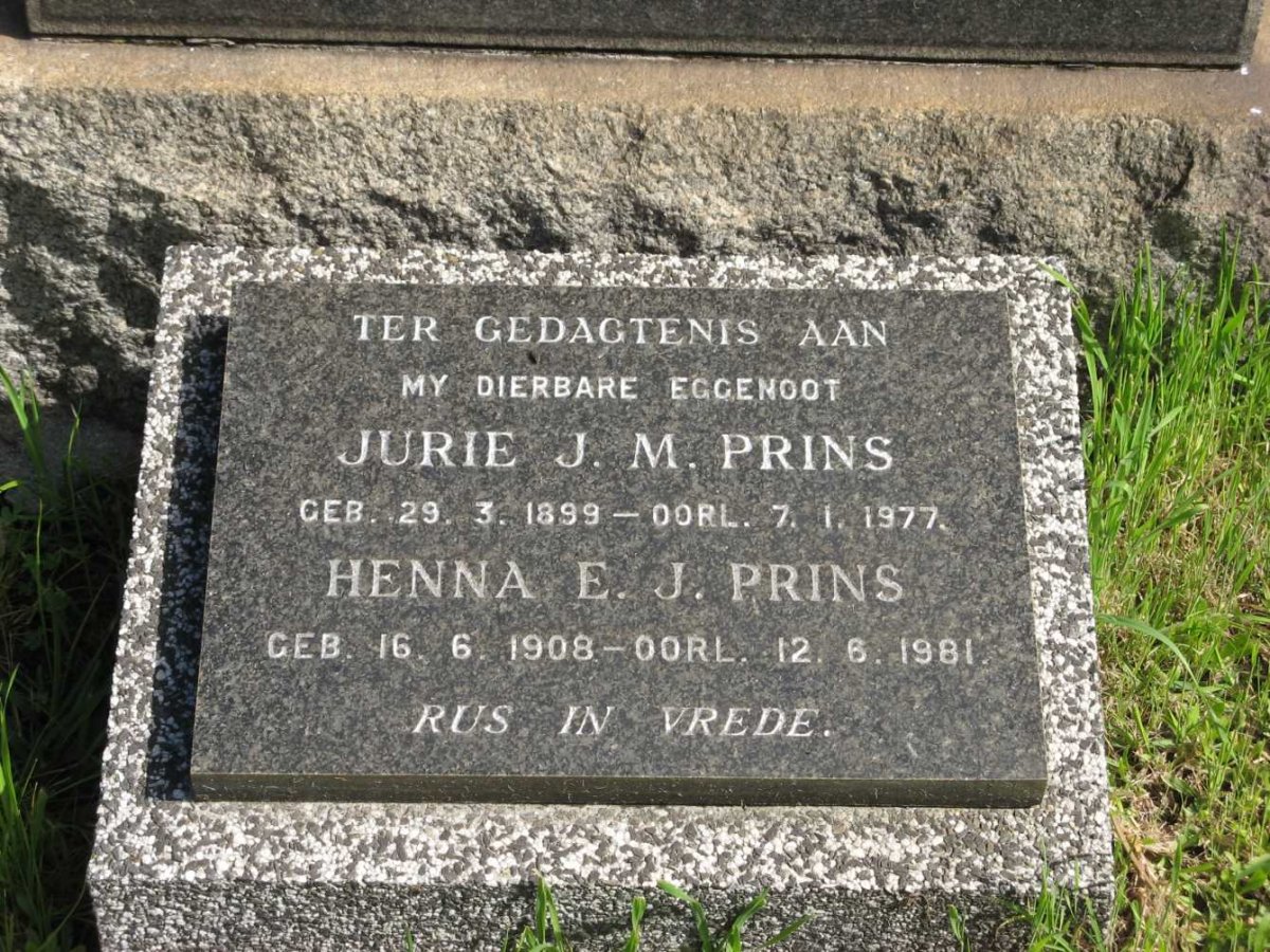 PRINS Jurie J.M. 1899-1977 &amp; Henna E.J. 1908-1981